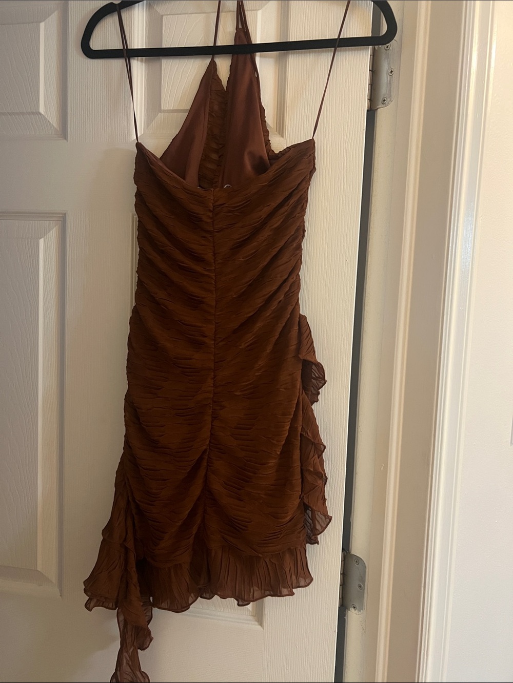 Brown Zara Ruched Ruffle Dress - Picture 8 of 10